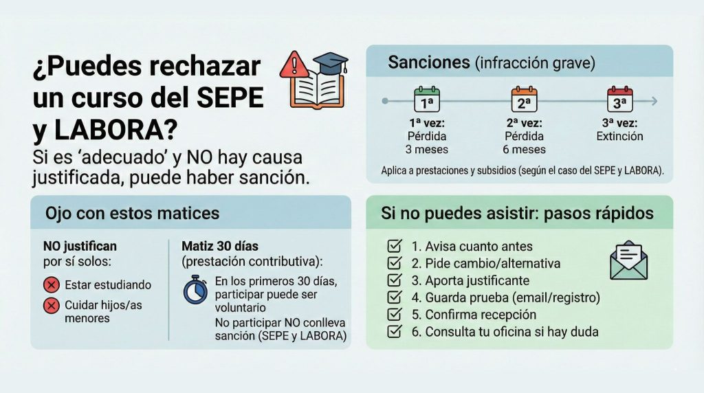 ¿Me quitan el paro si rechazo un curso? SEPE y LABORA 2026