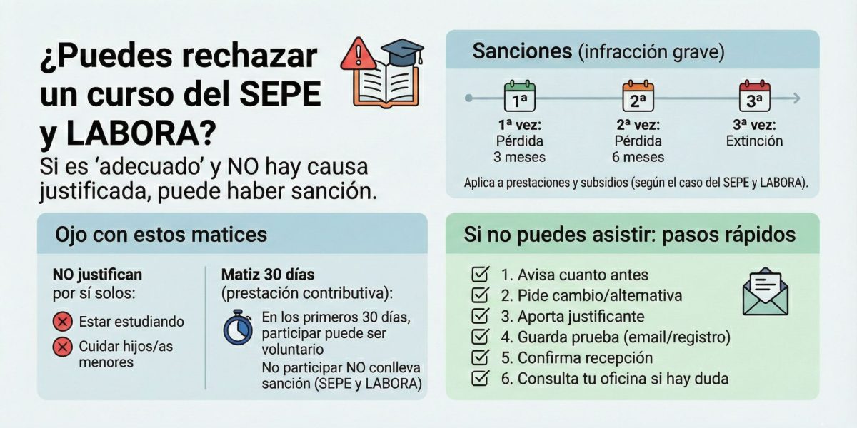 ¿Me quitan el paro si rechazo un curso? Guía sobre sanciones y causas justificadas (SEPE y LABORA)