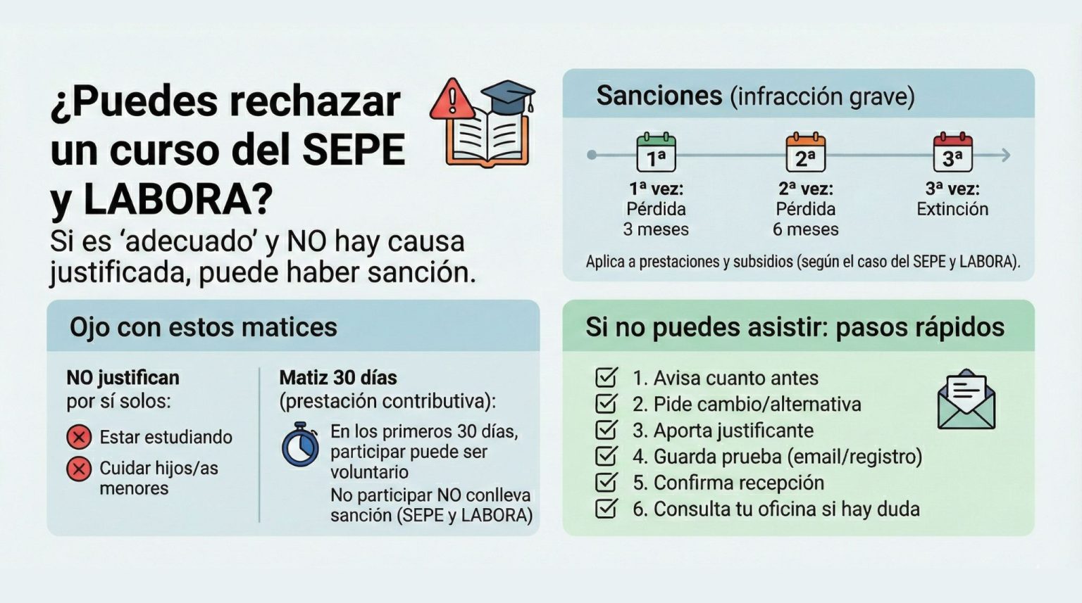 ¿Me quitan el paro si rechazo un curso? SEPE y LABORA 2026