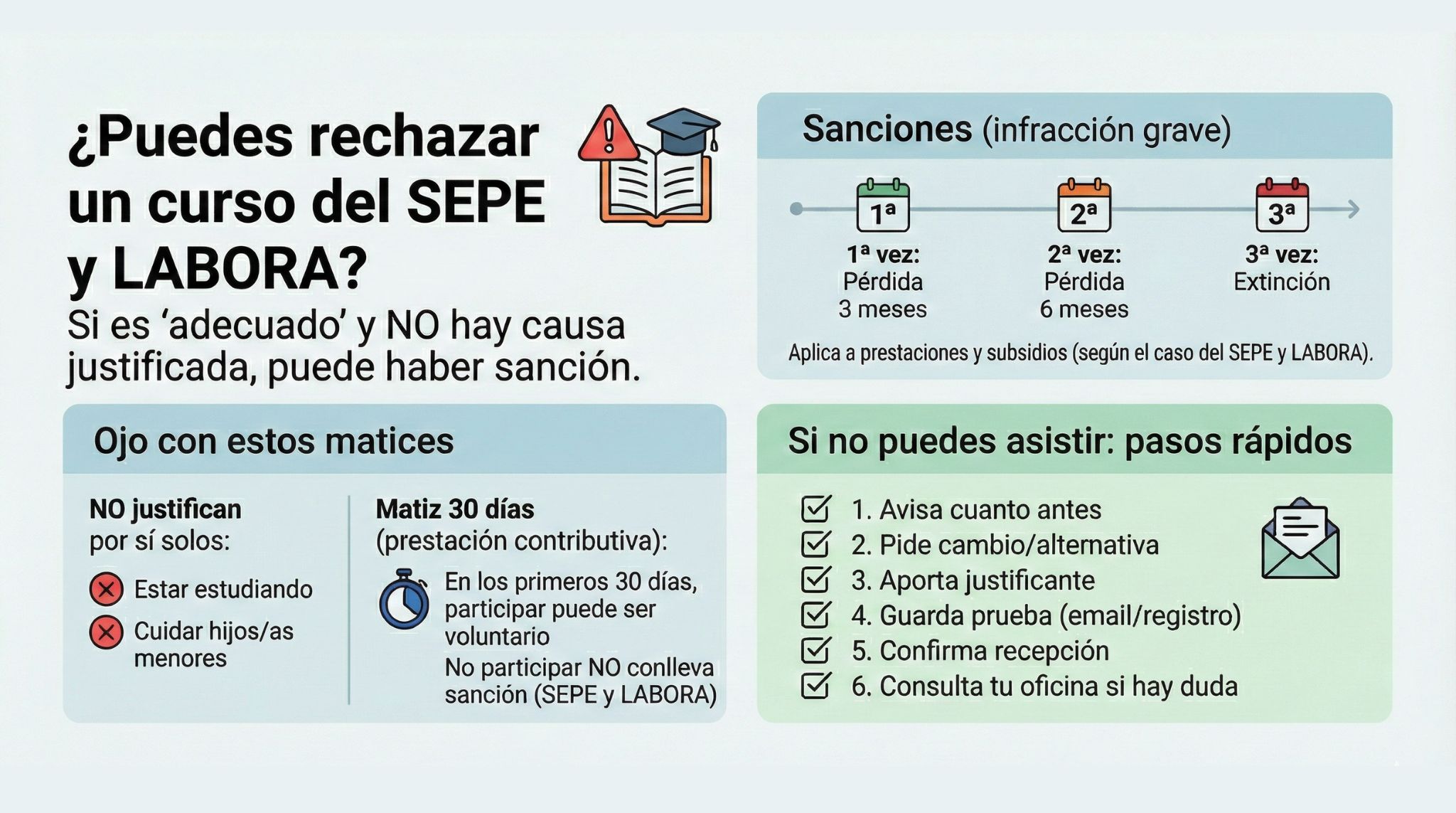 ¿Me quitan el paro si rechazo un curso? Guía sobre sanciones y causas justificadas (SEPE y LABORA)